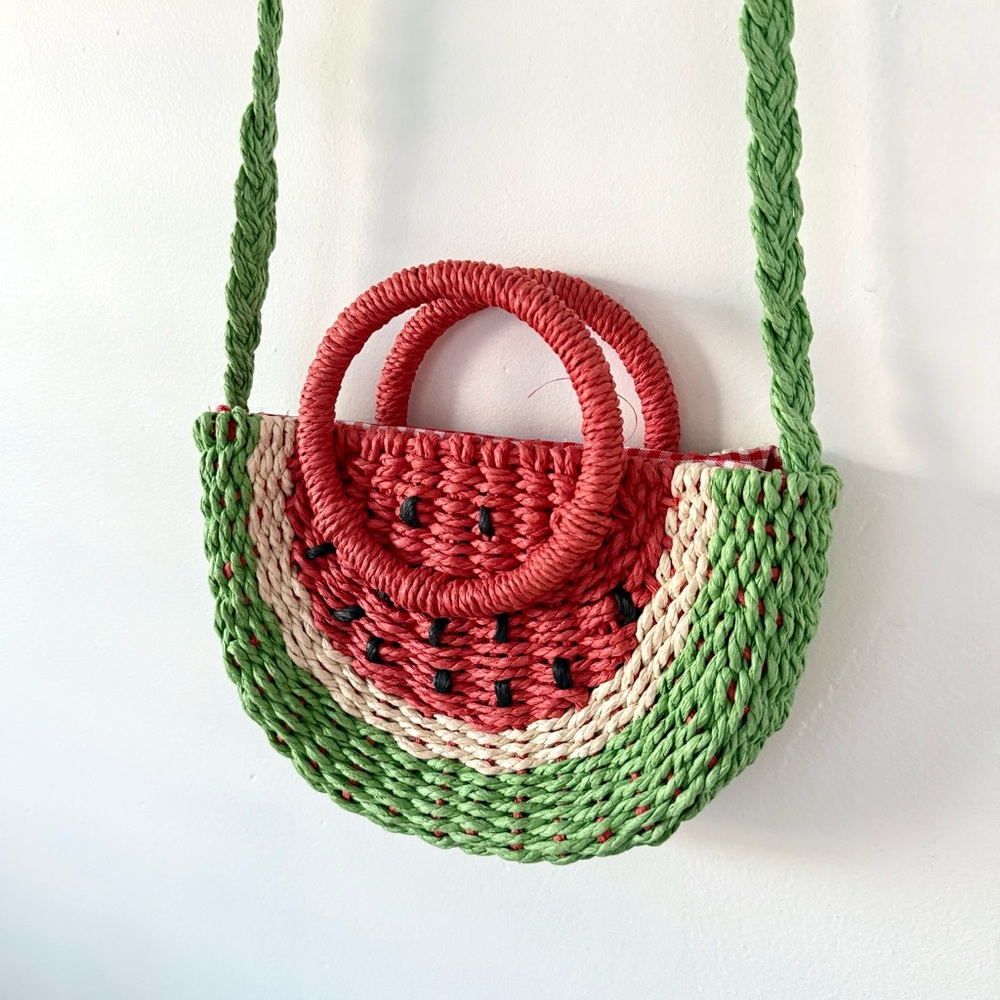Watermelon Basket Purse Woven Straw Handbag Cottagecore Picnic Summer